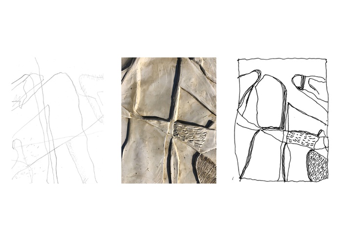 casting shadows – light and gypsum, Graphit, Gips, Filzstift, 2019